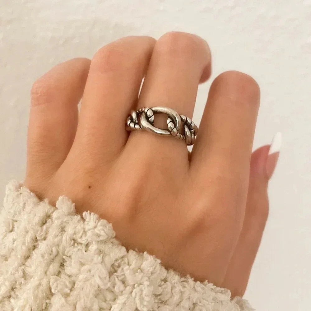 925 Sterling Silver Chain Link Ring Minimalist Link Ring Chunky Ring - Picture 2 of 10